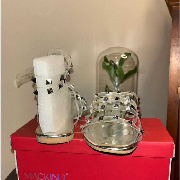 Mackin J silver sandals; clear with silver pointed studs; nice and comfortable - Picture 6 of 16